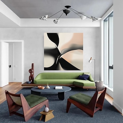 Neutrale abstrakte Leinwandkunst in Schwarz und Beige, moderne Wandkunst, schwarze und beige Wohndekoration, großes minimalistisches Gemälde, elegante Leinwandkunst. Image