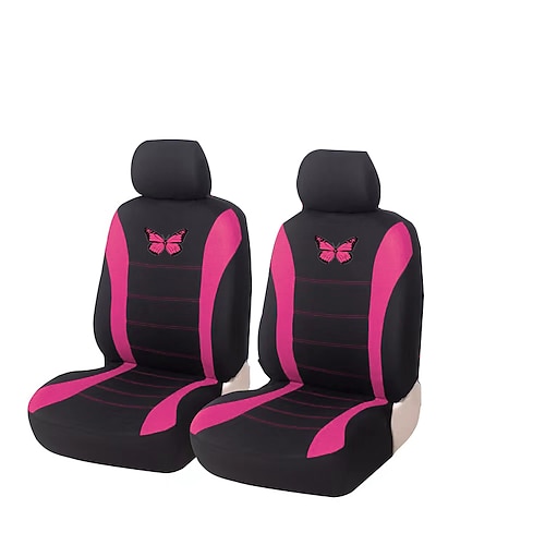 Universelle Autositzbezüge mit Schmetterlingsstickerei, Vordersitz-Set für Damen, atmungsaktive Stoffsitzschoner mit sportlichen Seitenteilen, Airbag-kompatibel für die meisten Limousinen, SUVs und Image