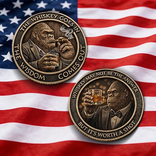 Gorilla-Whiskey-Challenge-Coin – lustige Sammlermünze mit Zigarre Getränkedesign, originelles Barzubehör-Geschenk, einzigartiges Andenken für Whisky-Liebhaber Image