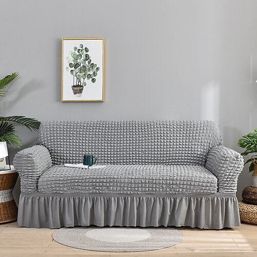 Eleganter 3D-Sofabezug mit Blasenmuster, Stretch-Sofabezug, Zweisitzerbezug, Couchbezug, elastischer Sofabezug aus Spandex mit Volant Image