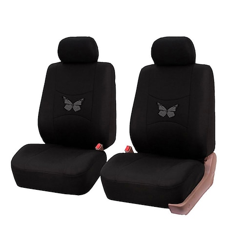 Autositzbezüge mit Schmetterlingsstickerei, Vordersitz-Set für Damen und Mädchen, universell passend, atmungsaktiver Stoff, für die meisten Limousinen, SUVs und LKWs, stilvolles zweifarbiges Design, Image