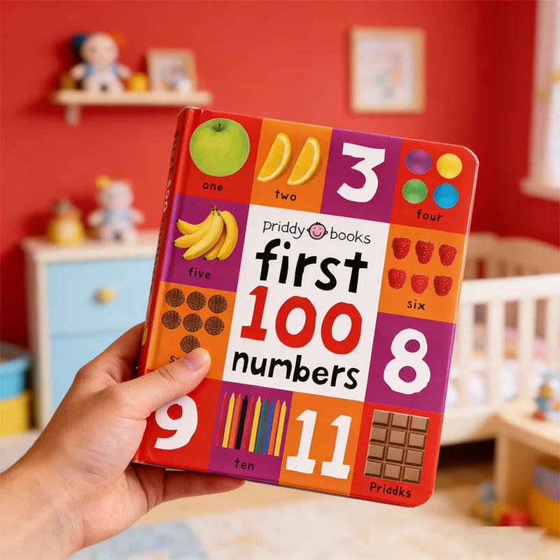 Bilderbuch mit den ersten 100 Zahlen und Wörtern, visuelle Entwicklung, Vokabelaufbau, Lernbuch für Vorschulkinder, Lernbuch zum Schlafengehen Image