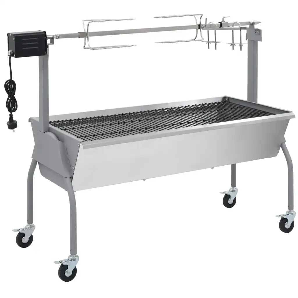 Drehspieß für Elektrogrill, tragbarer Holzkohlegrill aus Edelstahl, einfache Montage, für Camping, Garten, Hof, Terrasse Image