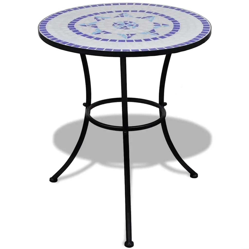 Blau-weißer Bistrotisch, 60 cm, Mosaik, moderner, wasserfester Gartentisch aus Holz, für Terrasse und Hof, Freizeit (nur Tisch)