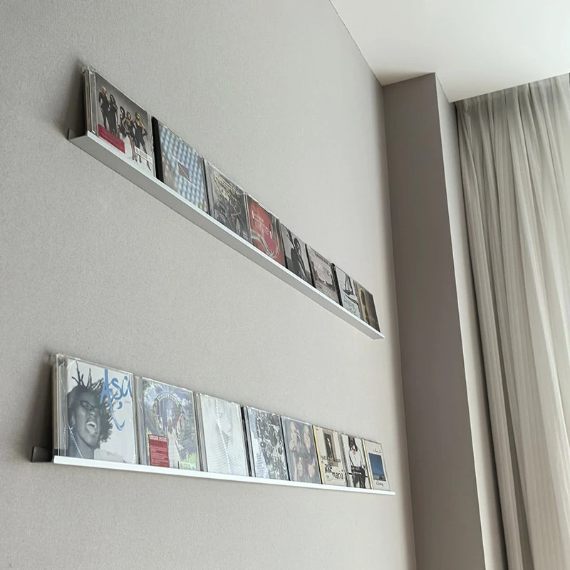 CD-Regal Wandhalterung, Wohnzimmer Wandmontiertes Albumregal aus Schmiedeeisen, Silbernes CD-Regal mit Bilderrahmen