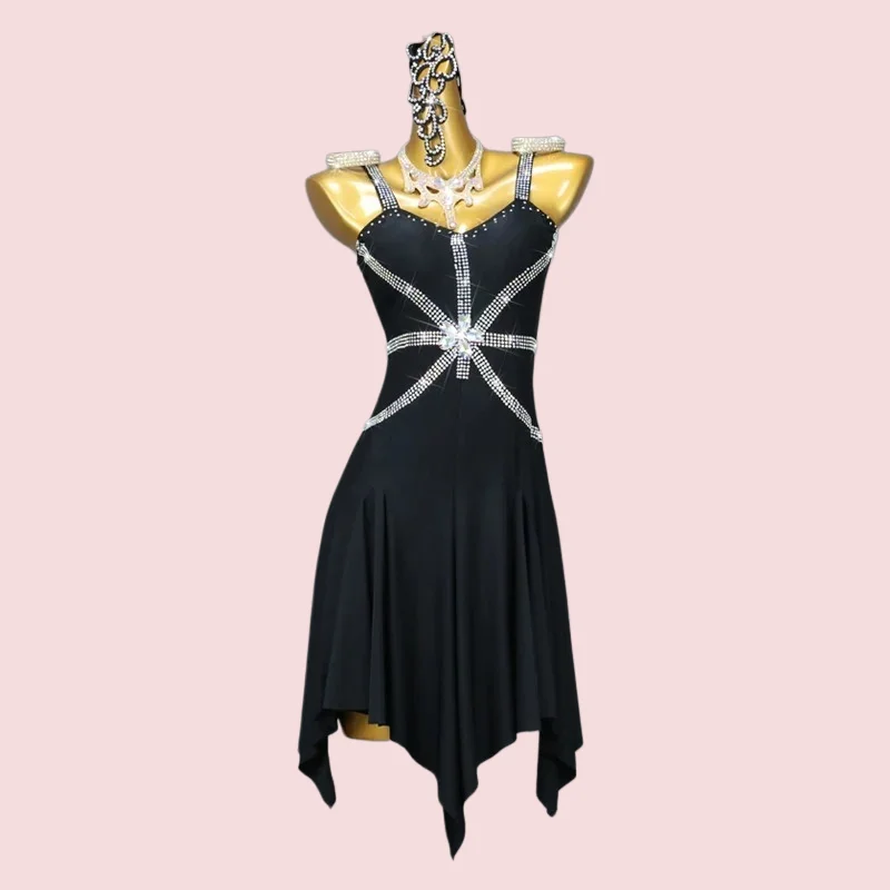 Abito da ballo latino nero 2026 da donna, gonna sportiva, sexy, per ragazze, abiti da ballo da sala, abbigliamento da festa, abito da sera, abbigliamento da pratica, sexy abbigliamento da ballo