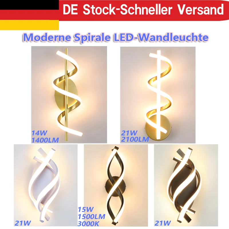 14W/15W/21W LED-Wandleuchte, Moderne Nachtlicht-Spiral-Wandleuchte, nordische Innenbeleuchtung, für Schlafzimmerdekoration