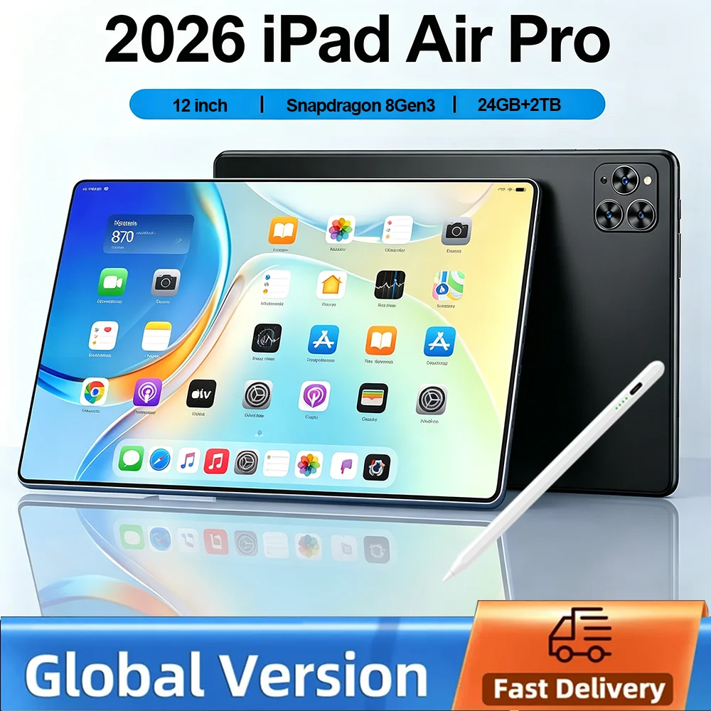 Tablet PC 2026 Originale 12 pollici iPad Air Pro 5G Snapdragon 8Gen3 Android 16 22GB 2TB 5G Dual SIM 20000mAh GPS WIFI