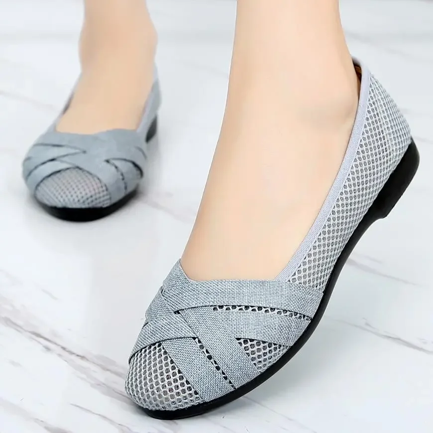 Zapatos De Mujer Frauen Mode Plus Größe Aushöhlen Atmungsaktive Slip auf Flache Schuhe Dame Casual Grau Komfort Faulenzer & Wohnungen A93