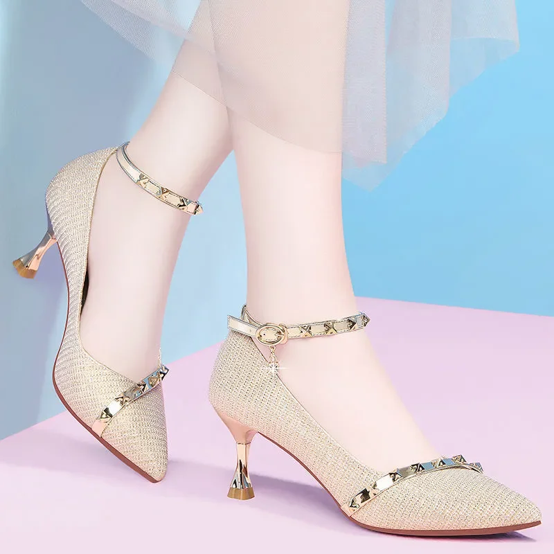 Sapatos Femininas Frauen niedlich süß golden hochwertige Stiletto Fersen Schuhe für sexy Party Hochzeit Dame schwarz Komfort Pumps a143 Image