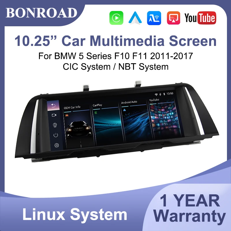 BONROAD 10.25 " Linux Wireless Carplay con Android Auto Autolink Airplay per BMW Serie 5 F10 F11 2011-2017 Sistema CIC/NBT