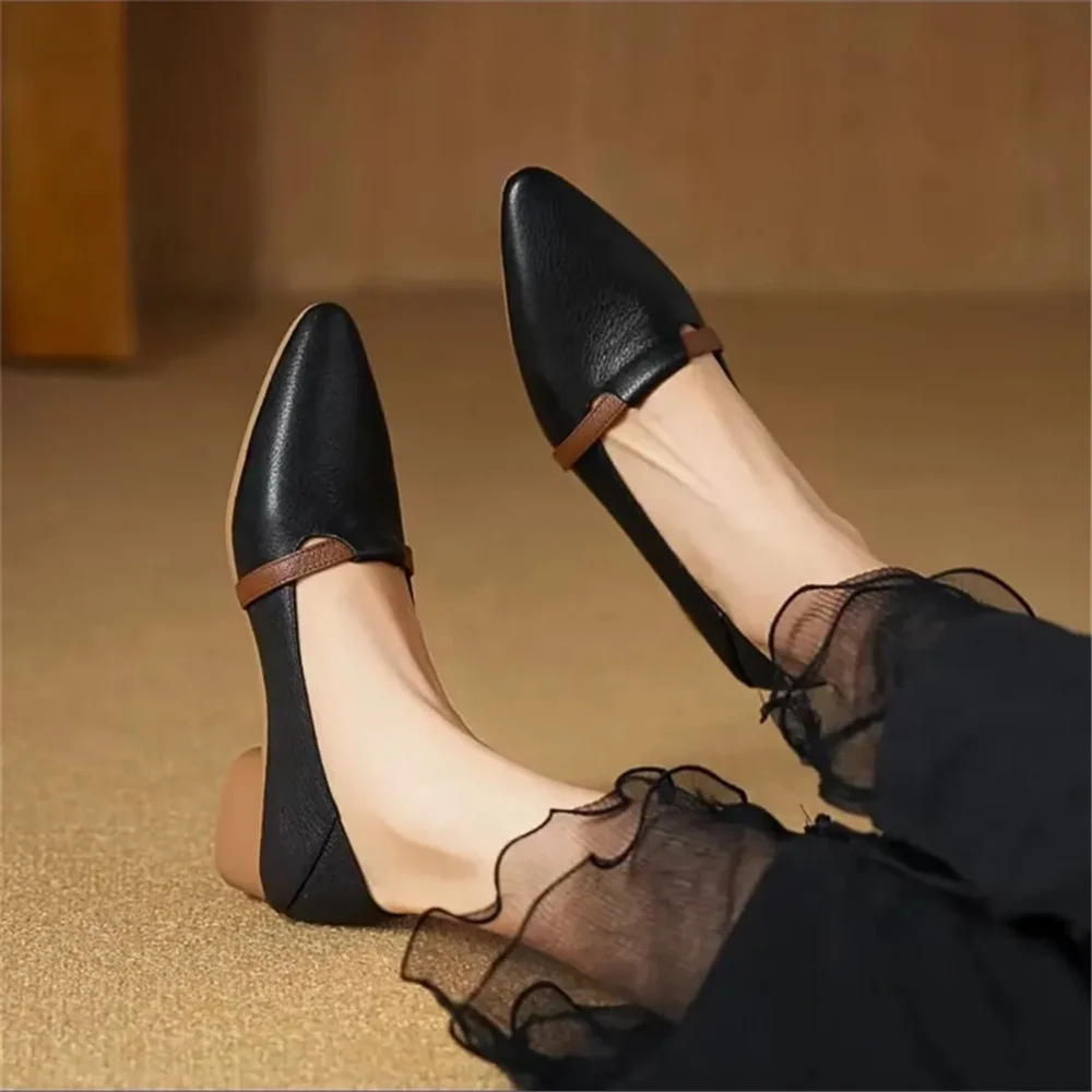 Zapatos de mujer frauen mode schwarz plus größe hohe qualität weiche leder slip auf quadratischen absatz schuhe dame lässig braun schuhe b610