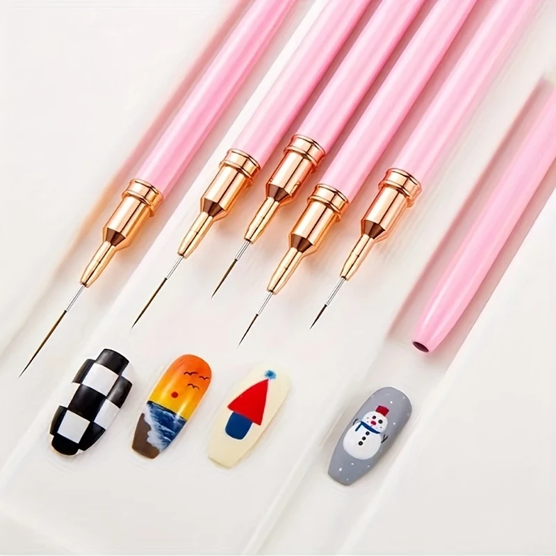 5-teiliges rosa feines Nail-Art-Pinsel-Set – perfekt für Gel-Lackierung und Maniküre – 5 Größen (4/8/12/20/25 mm), acetonfrei