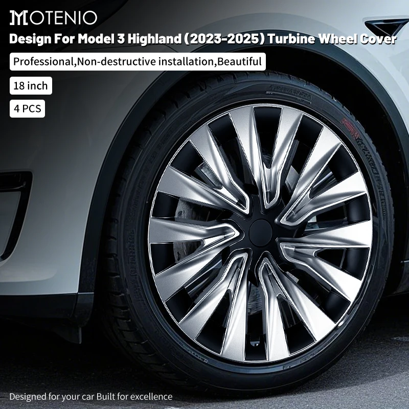 Set di 4 Copricerchi da 18 Pollici Stile Turbina per Tesla Model 3 Highland (2023-2026) Performance, Ricambio Coprimozzo per Tesla