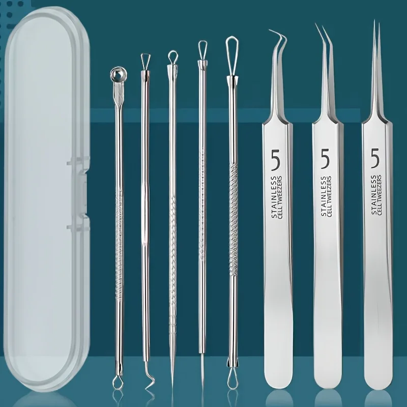 Kit per la rimozione dei punti neri da 8 pezzi – Strumenti per l'estrazione di imperfezioni e acne in acciaio inossidabile – Set professionale per la rimozione dei brufoli per tutti i tipi di pelle