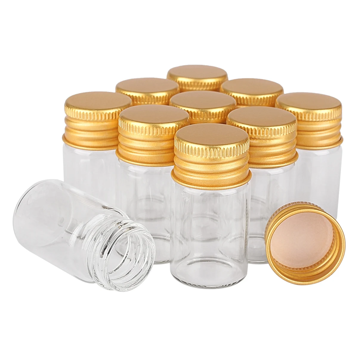 50 pezzi 7ml 22*40mm piccole bottiglie di vetro inchiostro bottiglie di profumo piccoli vasetti fiale con tappi in alluminio dorato per matrimonio artigianale fai da te