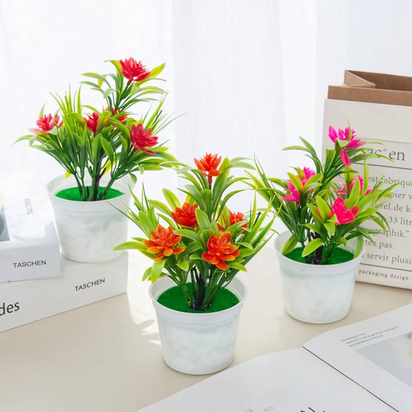 Künstlicher Blumen-Bonsai für Außen- und Innengärten, DIY Heim- und Tischdekoration, Zierblumentopf für Fensterbank, Mini-Topfpflanze für Hochzeiten Image