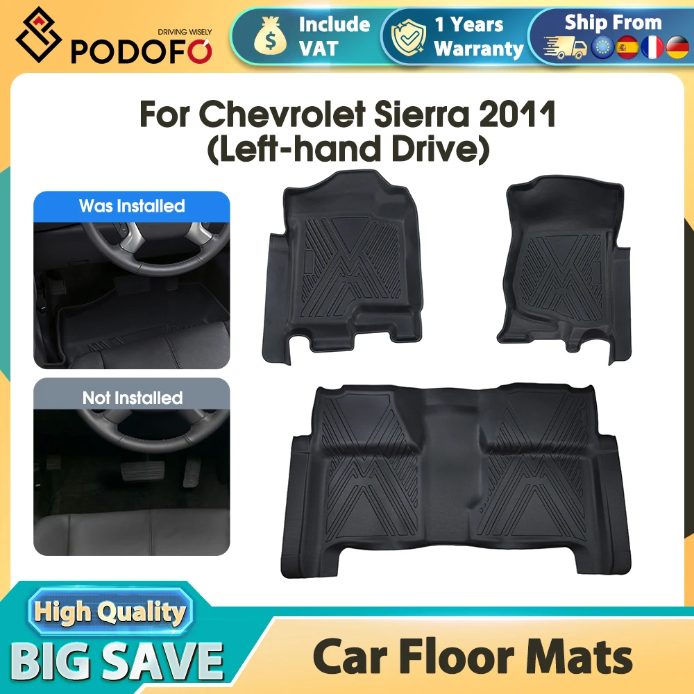 Tappetini Podofo per Chevrolet Sierra 2011 Accessori auto Tappetini per tutte le stagioni impermeabili Tappetini per tutte le stagioni Neri Rivestimenti per bagagliaio in TPE