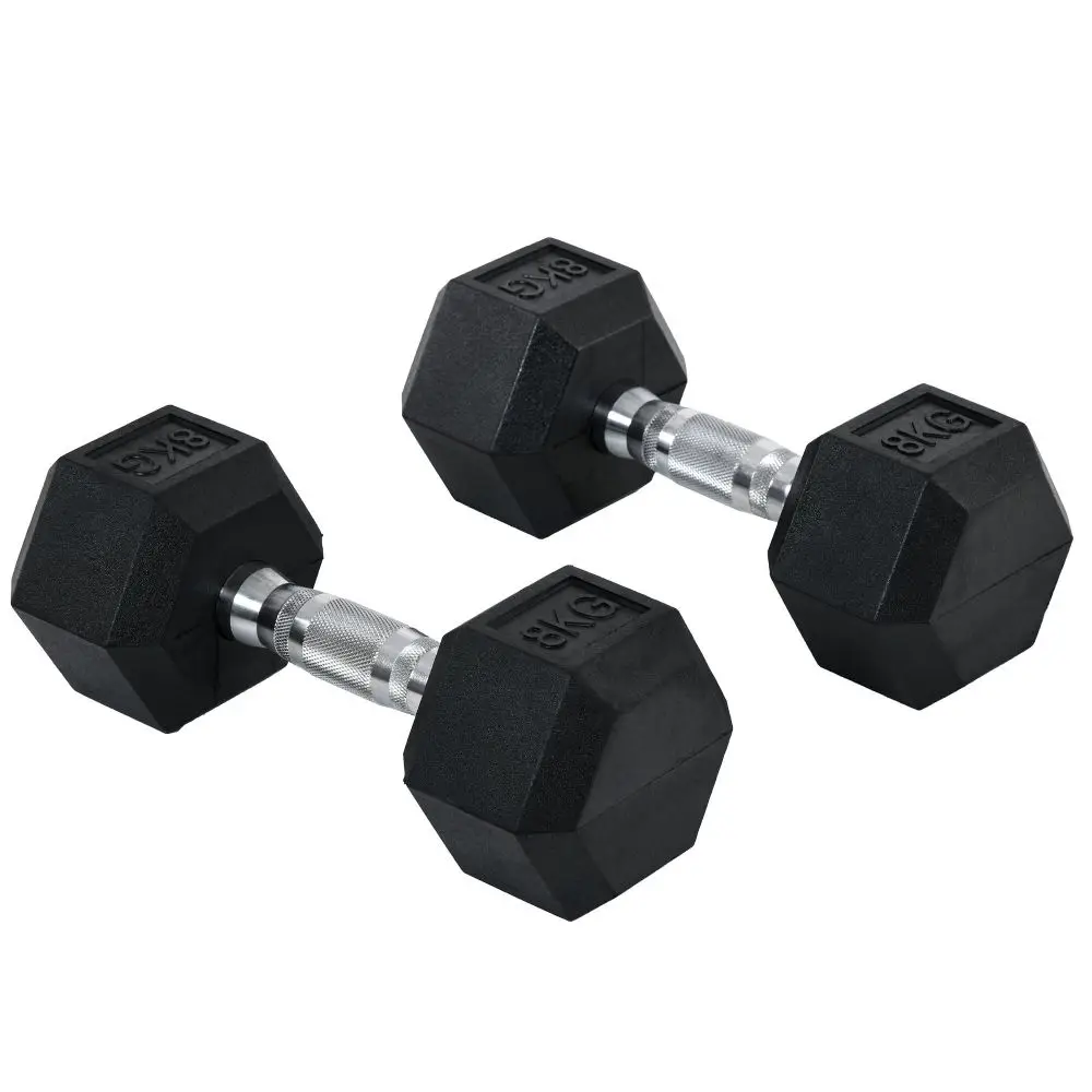 Set di manubri esagonali (2 pezzi) da 2x8 kg in ghisa con impugnatura zigrinata rivestita in gomma antiscivolo per allenamento fitness a casa