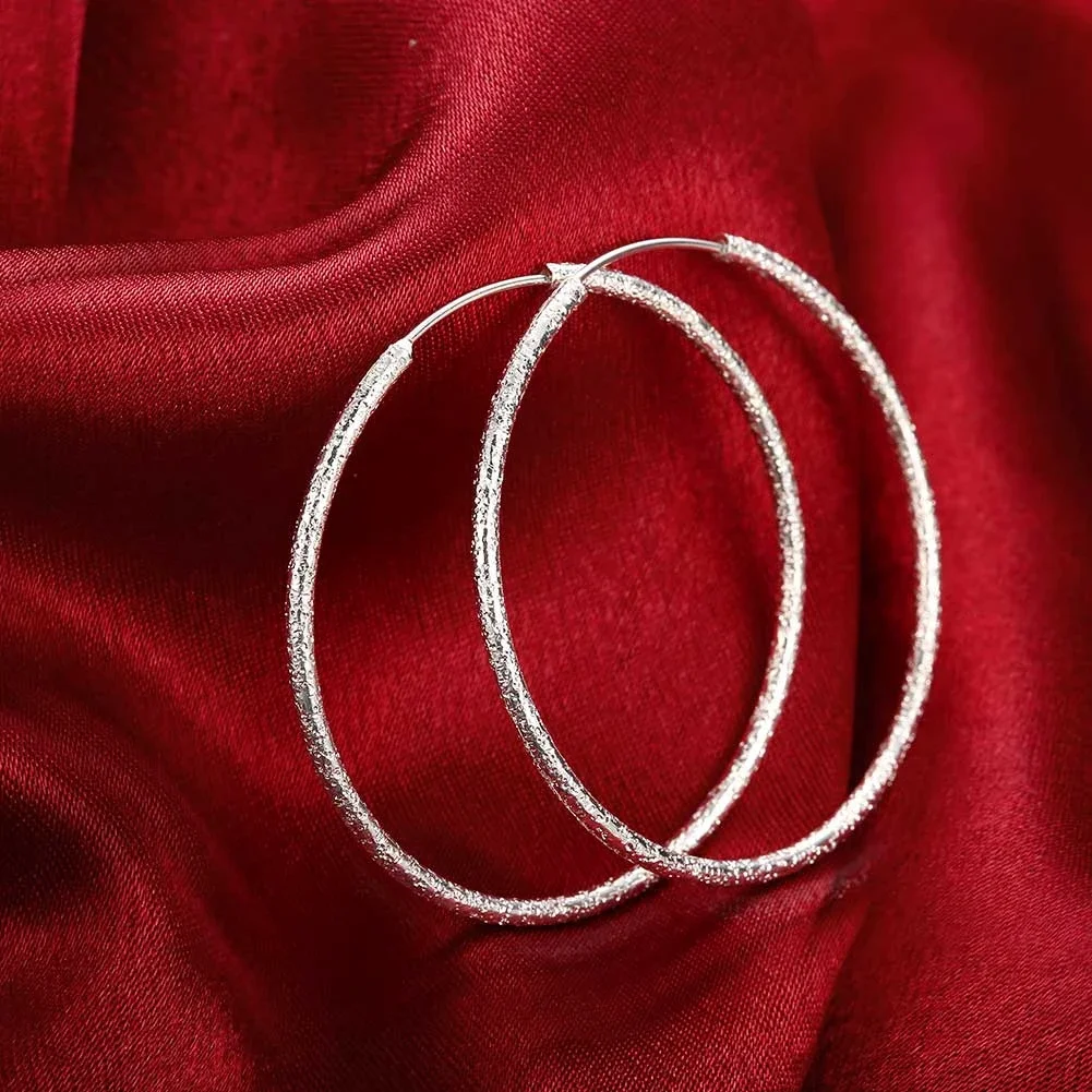 Hochwertige, feine 925er Sterlingsilber-Ohrringe, modische 5-6 cm große runde Creolen für Damen, Hochzeits- und Geburtstagsgeschenk, Schmuck. Image