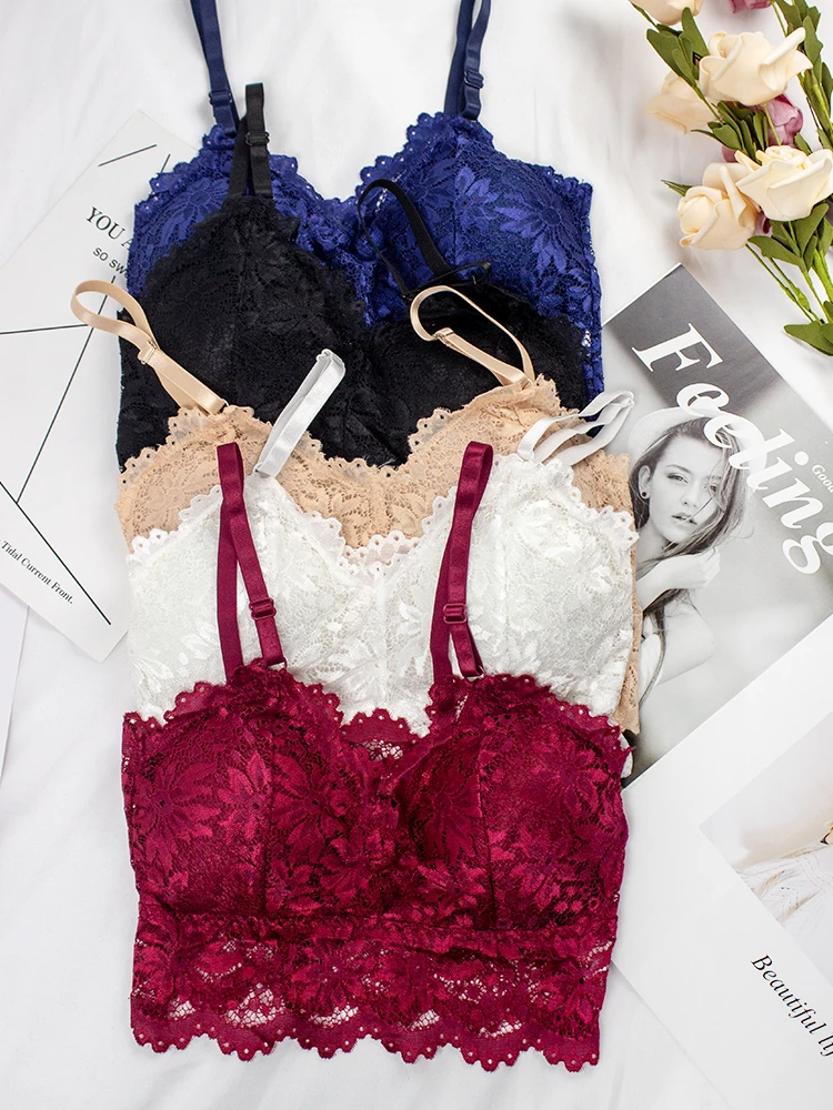 Femmes Bralette Sexy Push Up sous-vêtements dentelle sans couture haut court soutien-gorge dames bustier tubulaire femmes col en v Lingerie femme soutien-gorge de sport
