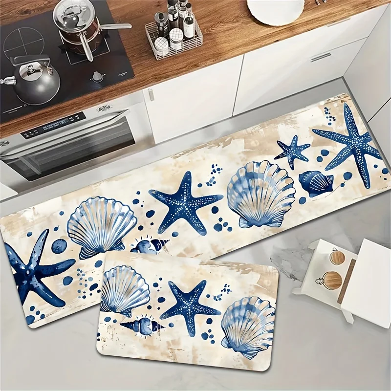 VIKAMA Küchenbodenmatte im Ozean-Stil, rutschfest, ölbeständig, langer Teppich, für Esszimmer, Flur, Bodenmatte, Eingangstürmatte, Heimdekoration Image