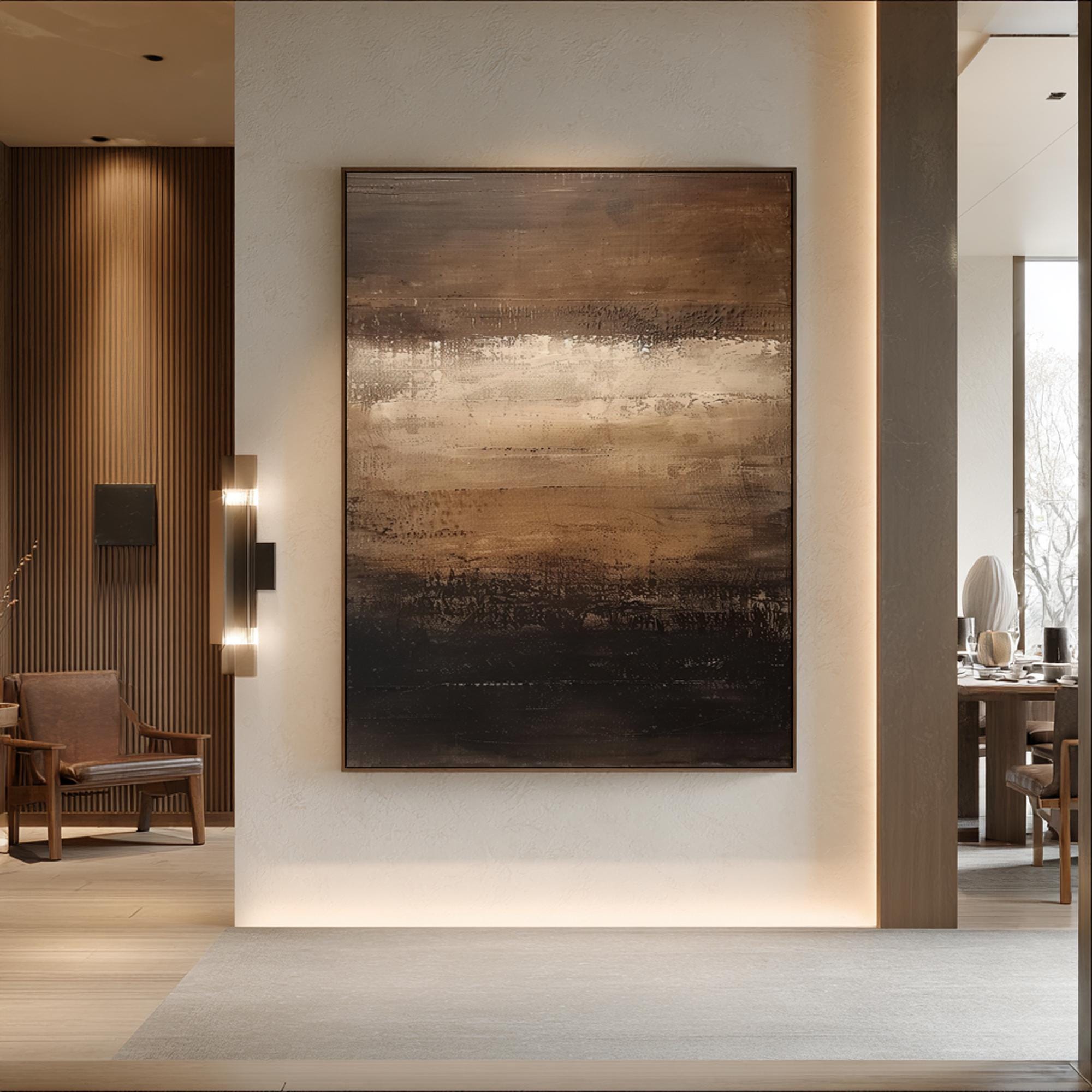 Wabi Sabi Abstract Oil Painting,Textured Earth Brown Gold Beige Canvas, Moody Minimalist Wall Art for Modern Zen Living Room Office Decor