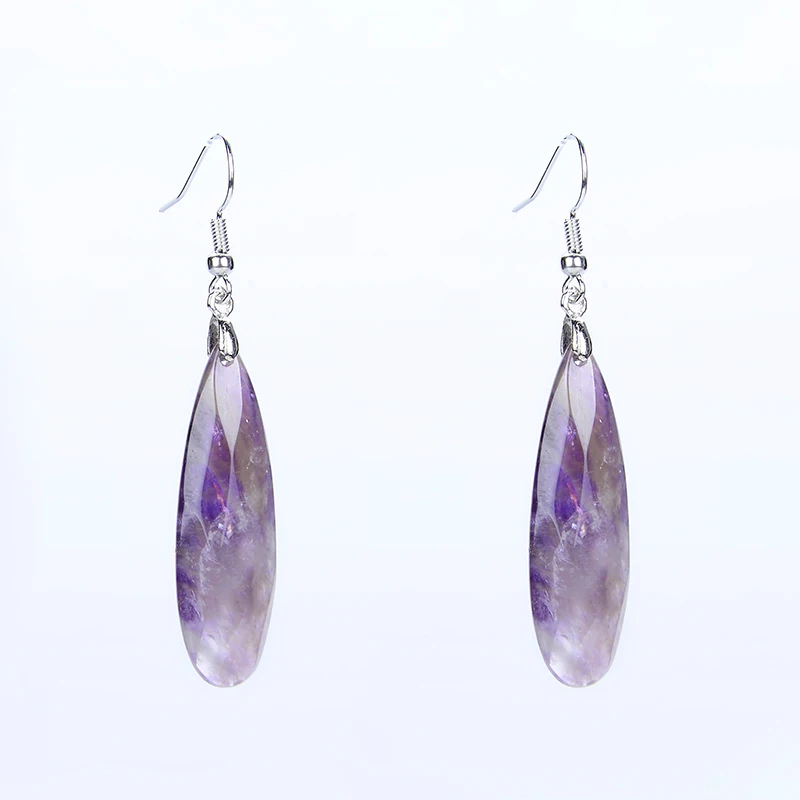 Mode Naturstein Amethysten Opal Rose Kristall Facettierte Grüne Türkise Lange Wasser Tropfen Haken Baumeln Ohrringe Frauen Schmuck