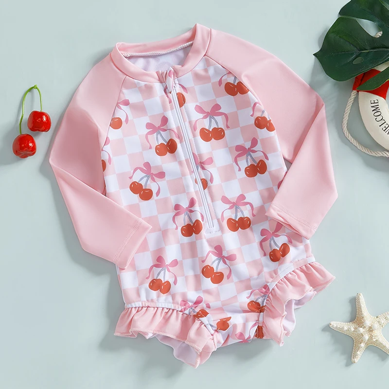 Einteiliger Badeanzug mit Kirschdruck für Babys, Badebekleidung für Kleinkinder, bequemer Baby-Pool-Anzug aus weichem Stoff, süßes Kirsch-Design Image