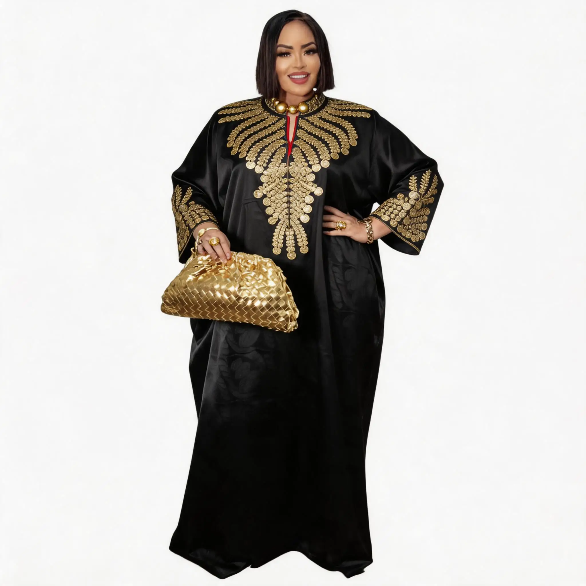 Afrikanisches Kleid für Damen, Abaya mit Stickerei, große Größen, elegantes Party- und Kirchenkleid