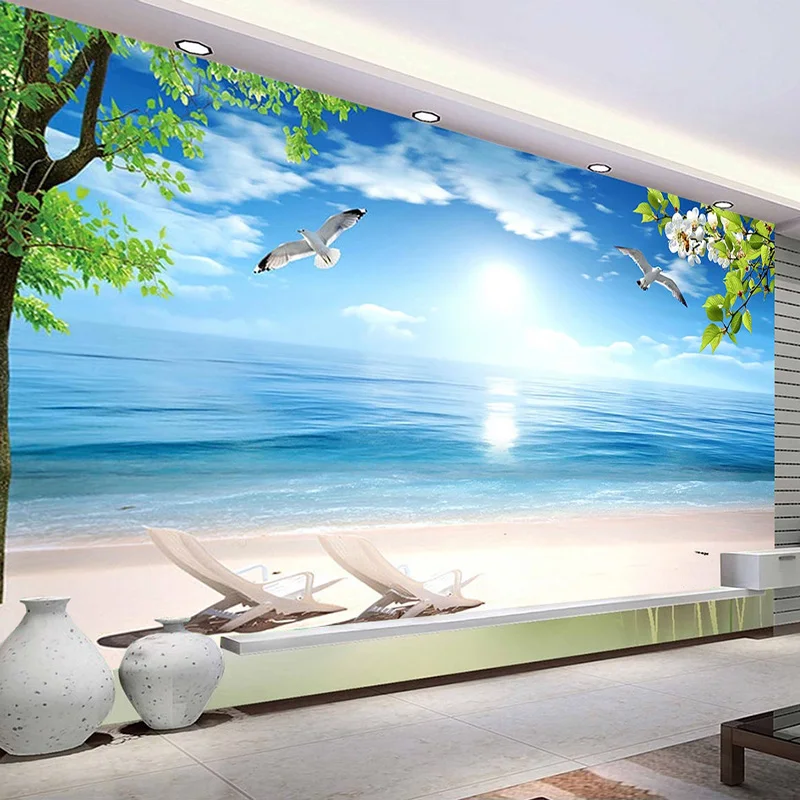 Nach 3D Foto Tapete Blau Strand Natur Landschaft Große Wandbild Restaurant Wohnzimmer Wasserdichte Leinwand Tapete Malerei