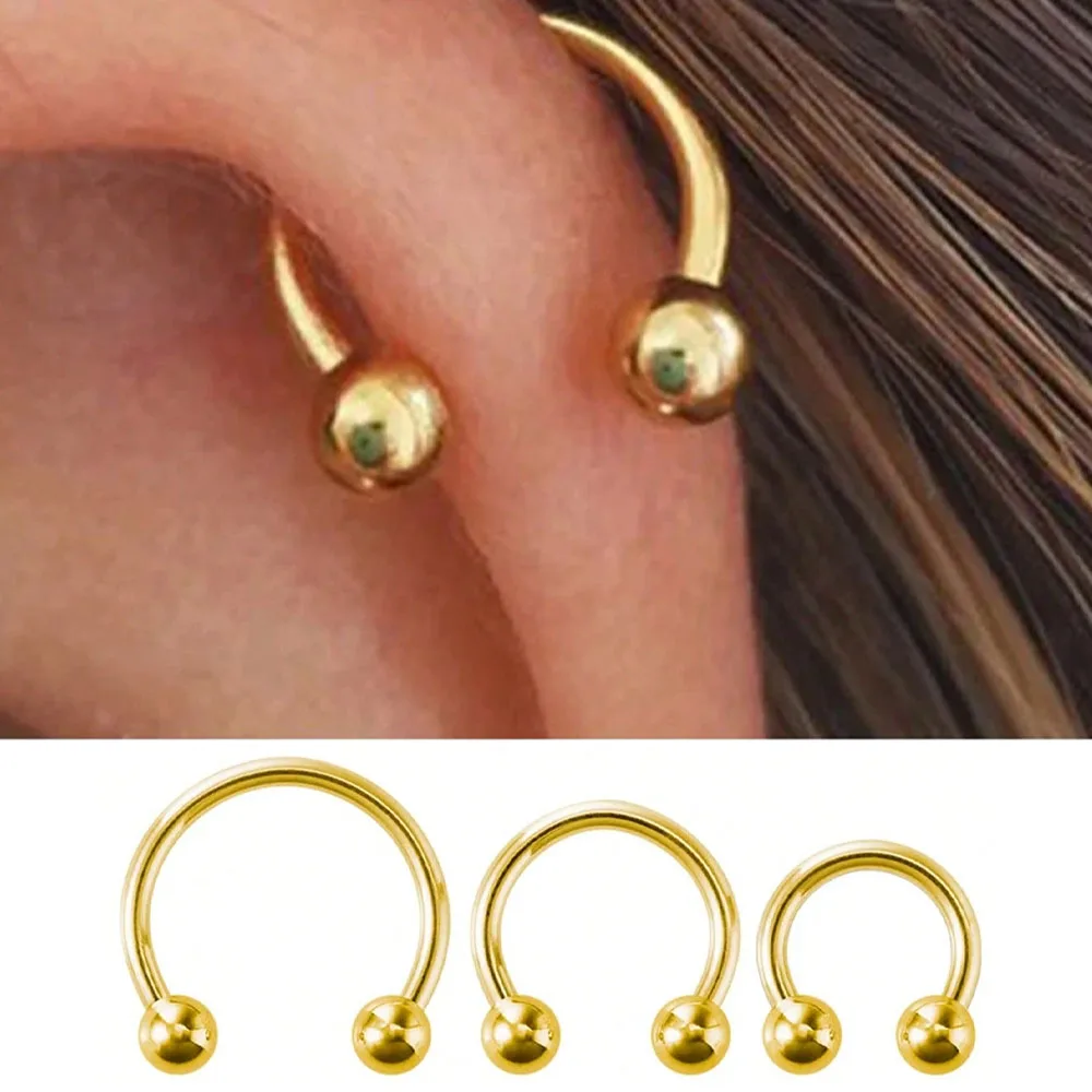 3 Stück goldene Creolen aus Edelstahl, Nasenseptumring, 14 Karat vergoldet, hypoallergen, Helix-Knorpel-Piercing-Schmuck Image