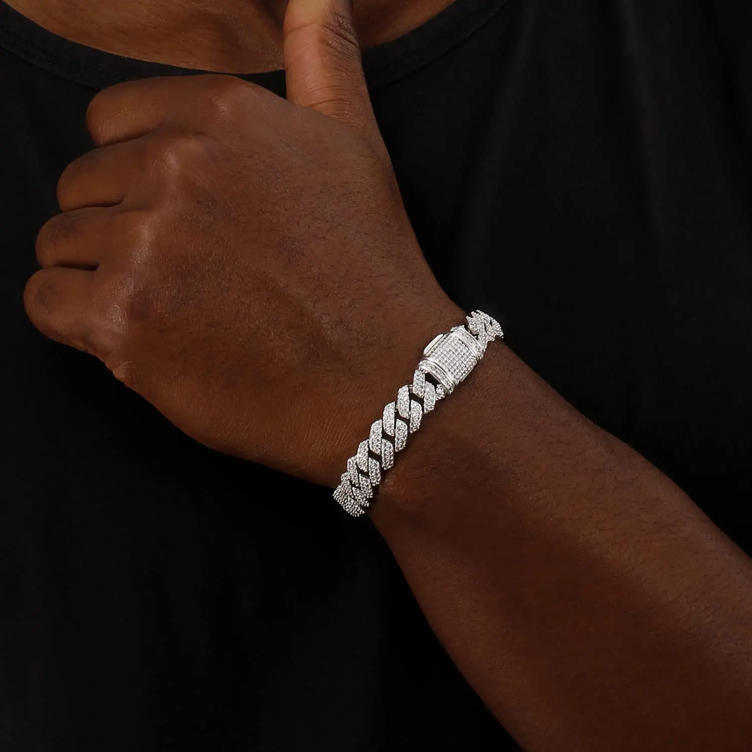12 mm volles kubanisches Gliederarmband mit Iced Out-Diamant, Hip-Hop-Armband mit 18 Karat oder Weißgold vergoldet, Miami-Armbänder mit Zinkenfassung für Männer und Frauen