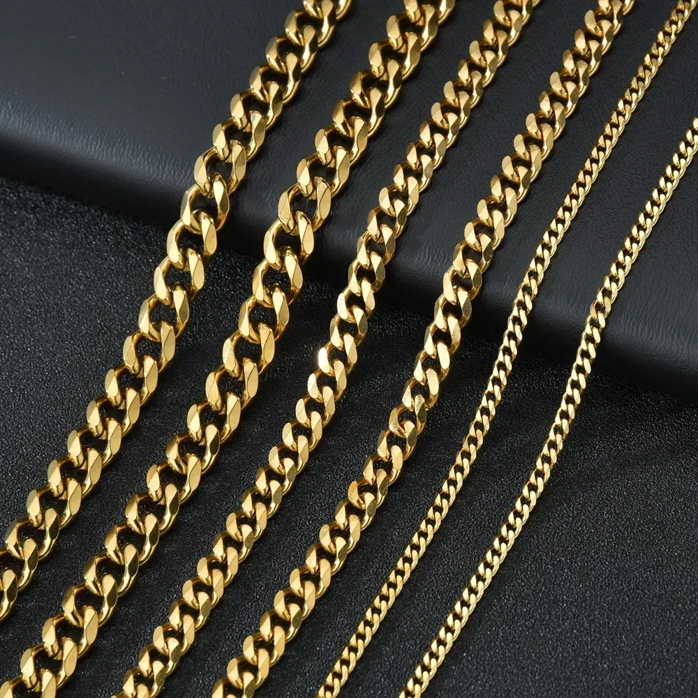 3,5-7MM Edelstahl Halsketten Für Männer Punk Gold Farbe Cuban Link Kette Frauen Hip Hop Mode Schmuck Zubehör 45-70CM