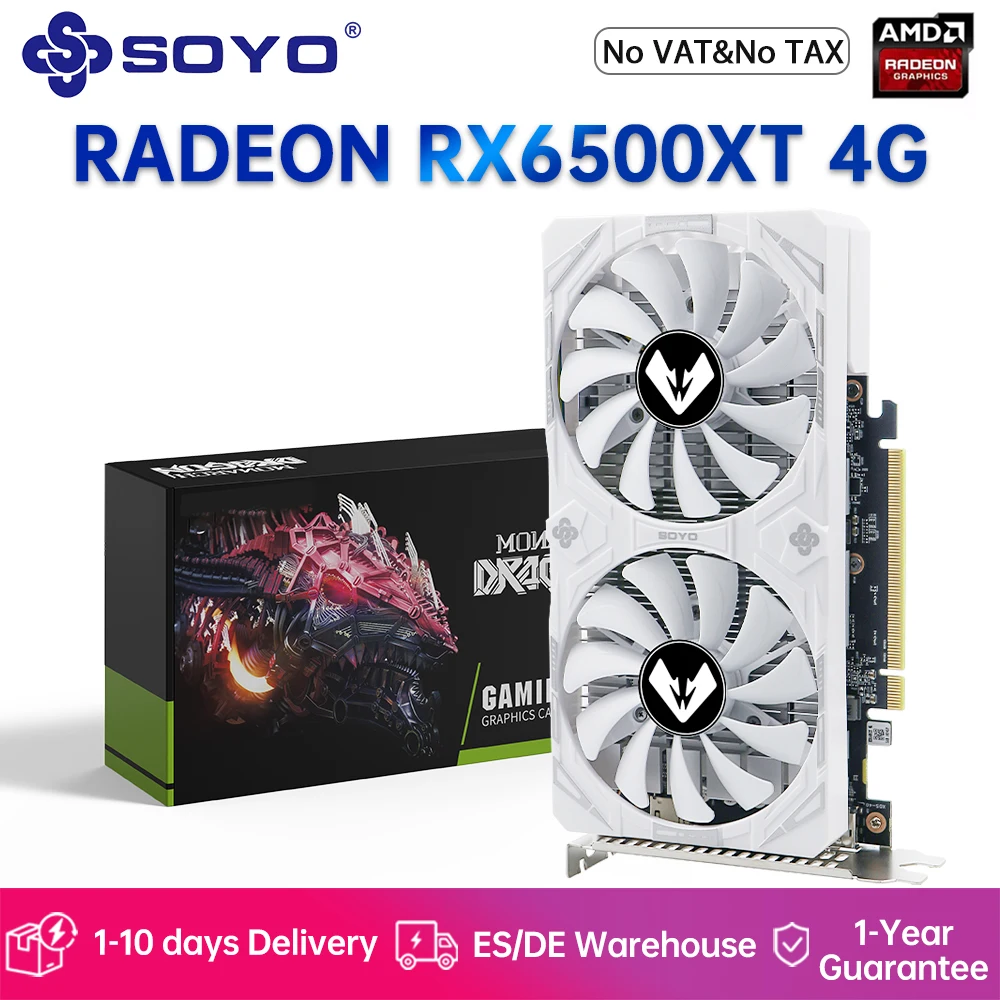 SOYO World Premiere AMD Radeon RX6500XT 4G-Grafikkarte GDDR6-Speicher, HDMI-kompatibel OpenGL 4.6 DirectX 12 für Gaming-Computer Image