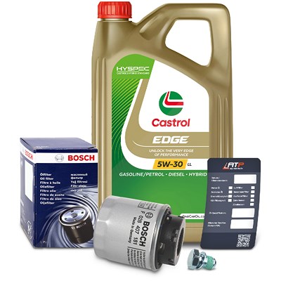 Bosch Ölfilter+Schraube+5 L Castrol 5W-30 LL [Hersteller-Nr. 10492091] für Seat, VW, Skoda, Audi