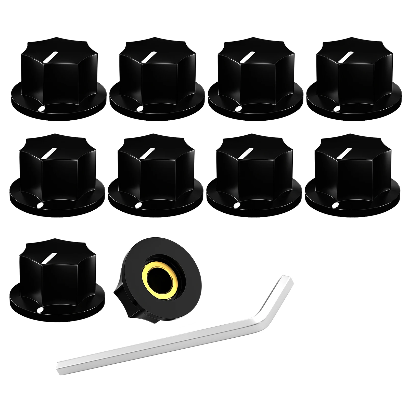 DAIERBUMP 10PCS Schwarz MXR Stil Rock AMP Knopf 6,35 MM Gitarre Potentiometer Knöpfe Messing Einsatz Für Gitarre Effekt Pedal knöpfe Image