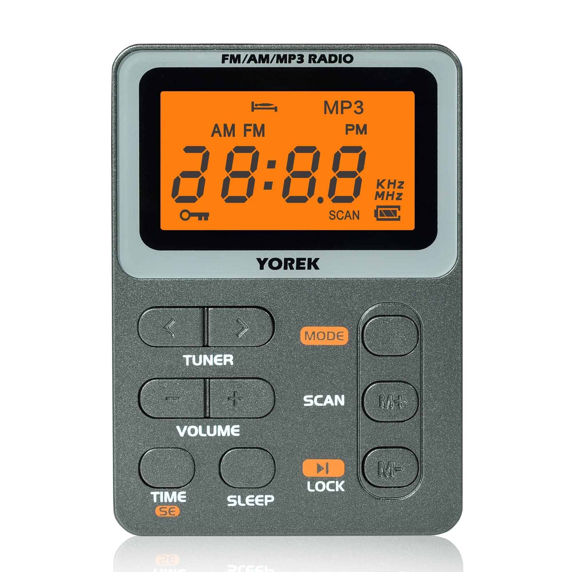 Yorek Pocket AM/FM tragbares Radio, bester Empfang, mit Kopfhörer, MP3-Player, unterstützt TF-Karte, Mini-Digital-Walkman-Radio Image