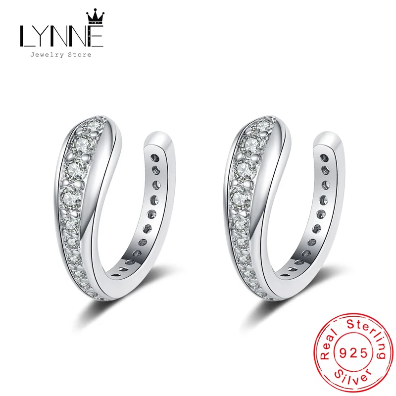 Punk Rock Unisexual C Form Zirkon Clip Ohrringe 925 Sterling Silber U Strass Kein Loch Für Frauen Männer Schmuck EarCuff Geschenk