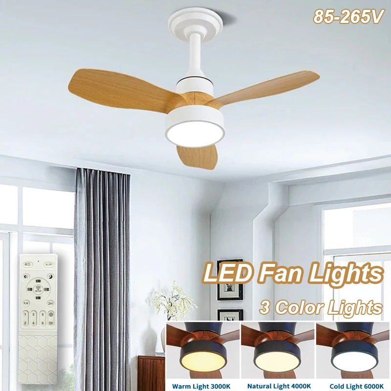 62/82cm Deckenventilator mit LED-Beleuchtung, 3 Farblichtmodi, 3 Geschwindigkeiten, Reversibler AC-Motor, Fernbedienung für Wohnzimmer, Innenbeleuchtung
