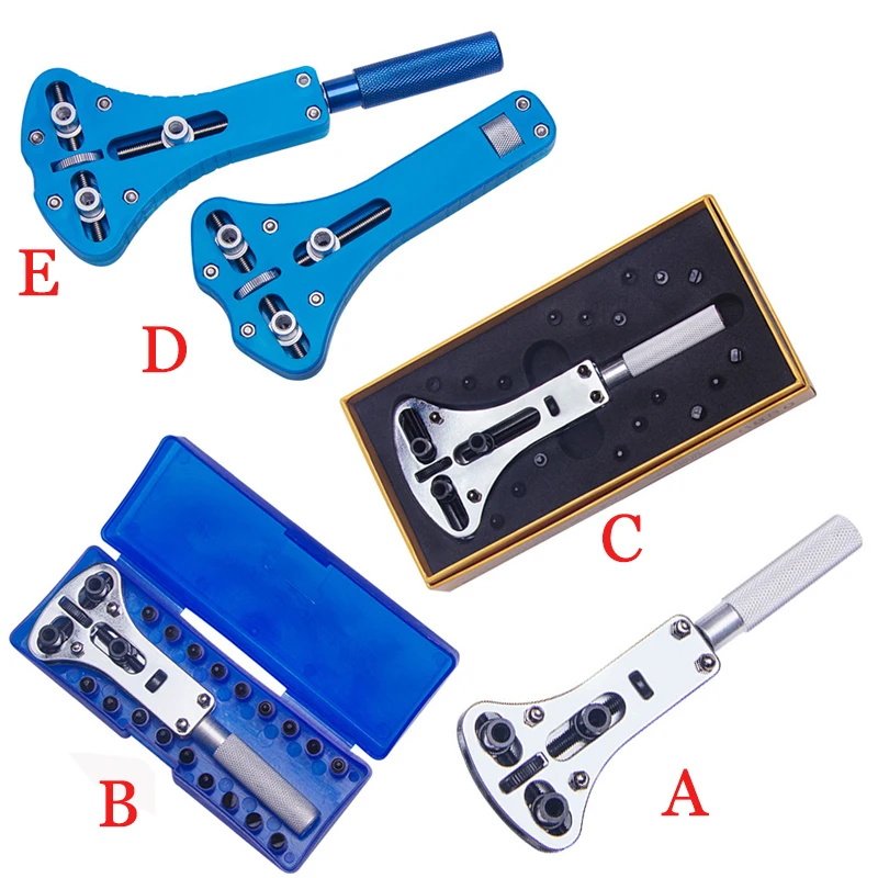 A/B/C/D/E-Stile, Werkzeug zum Öffnen des Uhrengehäuses, verstellbar, 3-Klauen-Schraube, Entferner der hinteren Abdeckung der Uhr, offener Schraubenschlüssel, Uhrmacher-Reparaturwerkzeuge