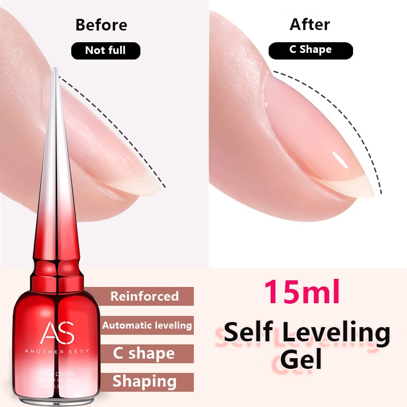 AS Selbstnivellierender Nagel-Gel-Nagellack, 15 ml, semi-permanente Verstärkung, Nagelkunst, starker UV-Multifunktions-Gel-Top-Basislack Image