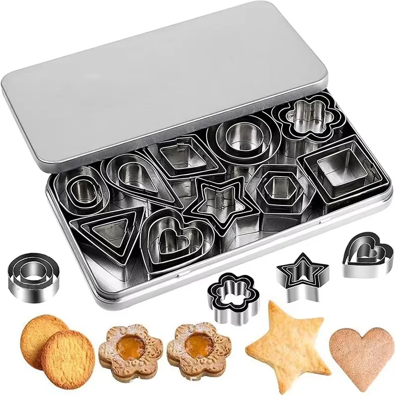 30 Stück/Box Edelstahl-Keksformen Herz Stern Blume Geometrische Formen Ausstechformen Kuchenform Gebäckdekoration Backzubehör Image