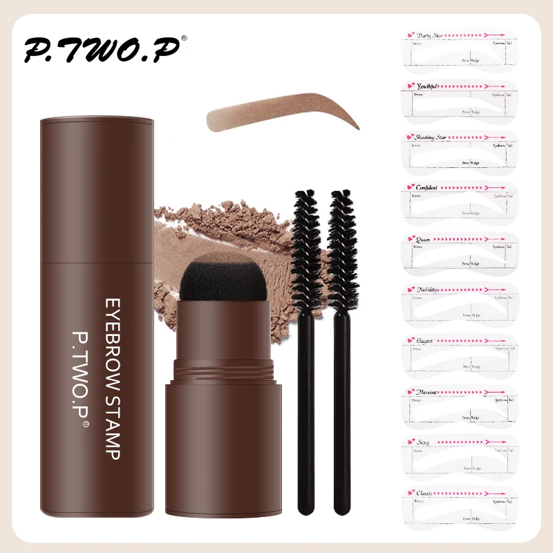 PTWOP One Step Augenbrauen-Stempel-Shaping-Set, wasserdicht, für Damen, Make-up, Brauen, Schablone und Kit, Tattoo-Augenbrauenpinsel, versandkostenfrei