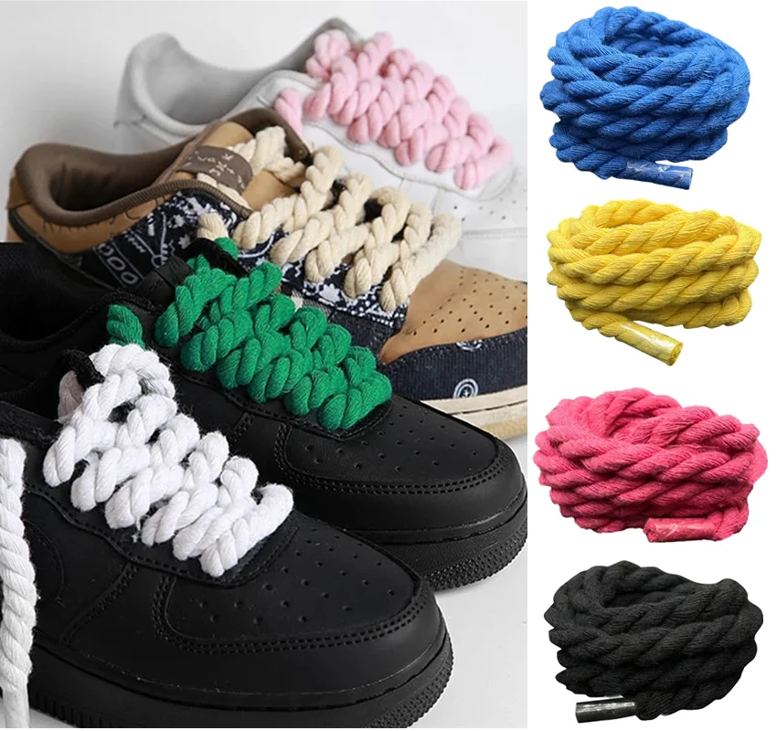 2 paare/satz Vintage DIY Leinen Baumwolle Weben Stil Bold Schnürsenkel Low-top Leinwand Grüne Schuhe schnürsenkel Frauen Männer schnürsenkel Dropship
