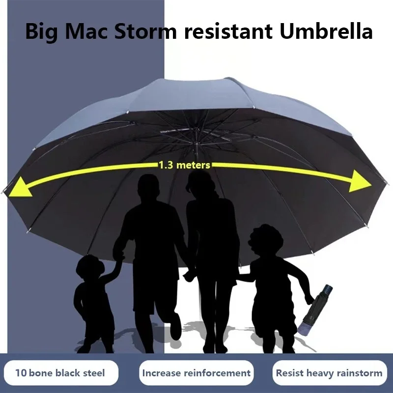 130cm/51,18 Zoll Zehn-Rippen-Regenschirm Wasserdicht Winddicht Manueller Großer Regenschirm Verstärkter UV-Schutz Image