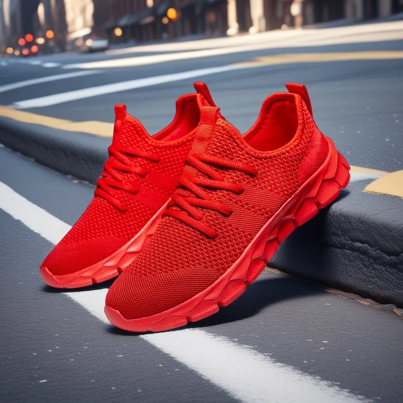 Rote Laufschuhe für Männer und Frauen, große Größe 48, Outdoor-Strick, lässige Herren-Sportschuhe, atmungsaktiv, rutschfest, Damen-Wanderschuhe
