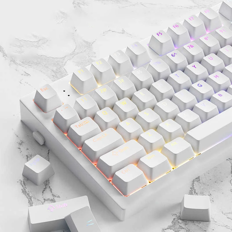 133+ Tasten Schneewittchen Benutzerdefinierte RGB-Tastenkappe mit Hintergrundbeleuchtung Cherry Profile Minimalistische Double Shot PBT-Tastenkappen für Cherry MX Switches Tastatur Image