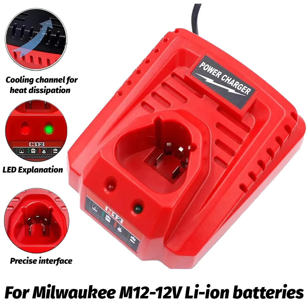 Für Milwaukee 10,8 V 12 V Li-Ion Ersatzakku-Ladegerät M & 12 N12 48-59-2401 48-11-2402 Lithium-Ionen-Akku und mehr Image