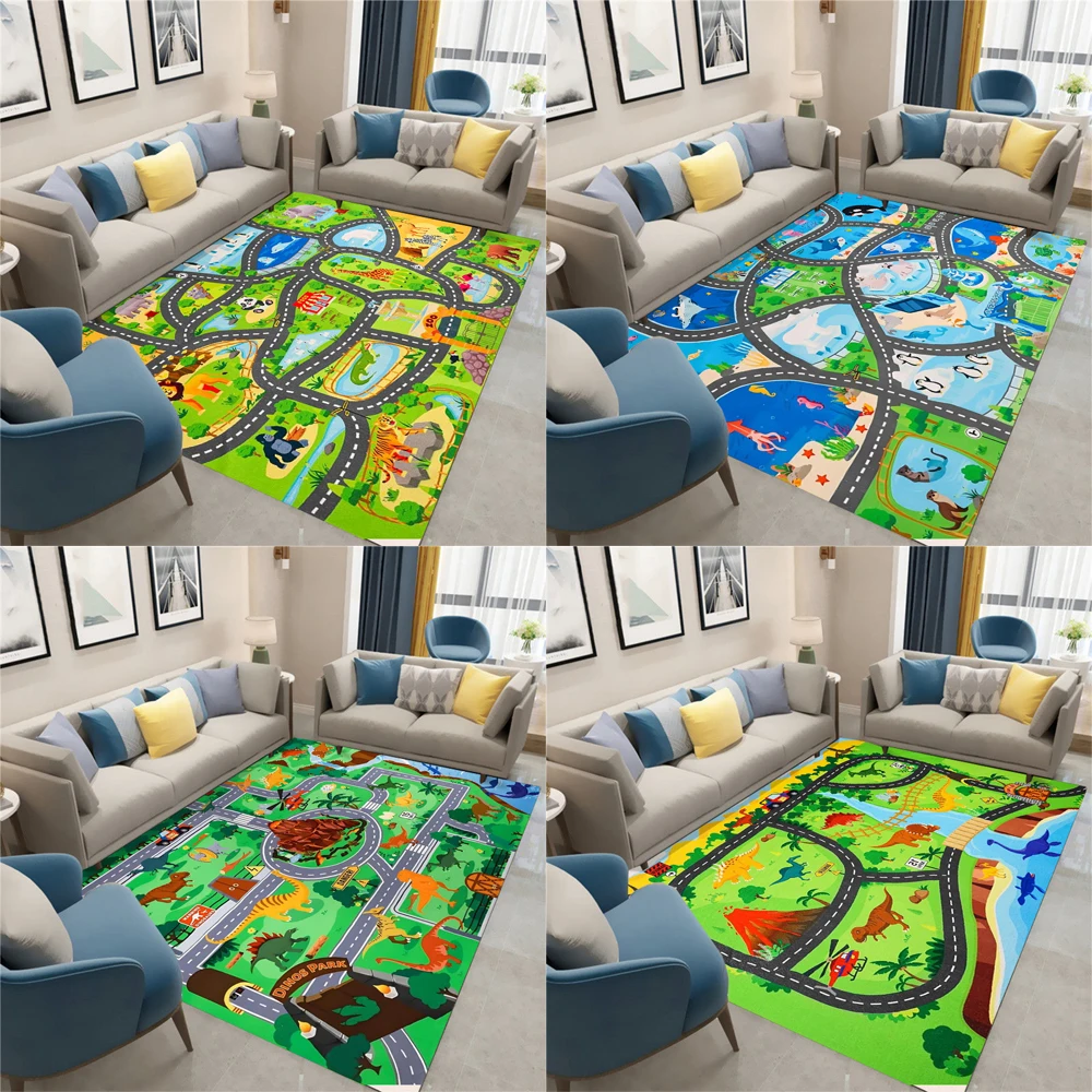 Lustiger Dinosaurier-Tierpark-Teppich, interaktive Bodenmatte, Wohnzimmer, Schlafzimmer, Sofa, Teppich, Kinder-Spielmatte, Eltern-Kind-Aktivitätsteppich Image